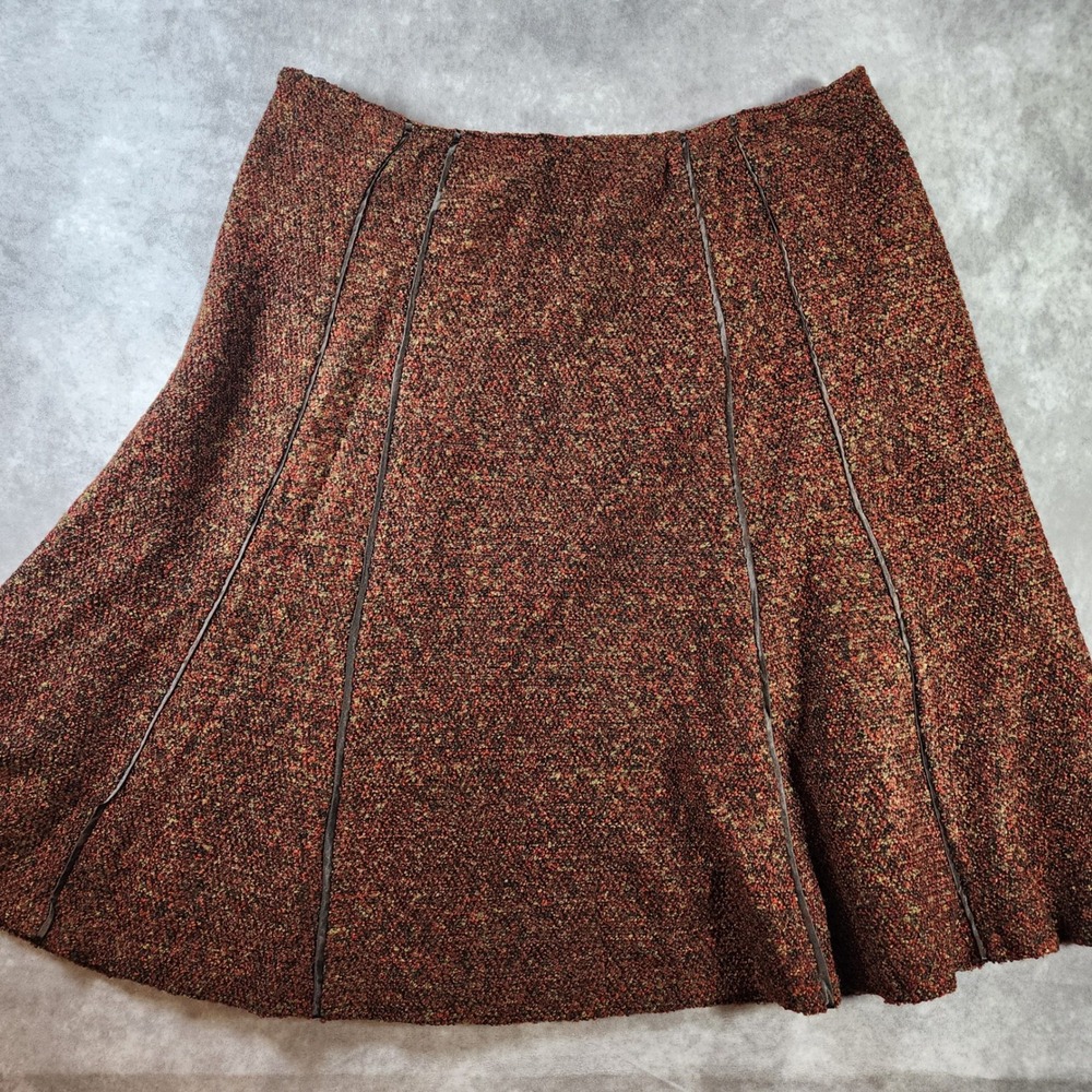 Coldwater Creek XL 18 Rust Brown Bouclé A-Line Midi Skirt Dark Academia